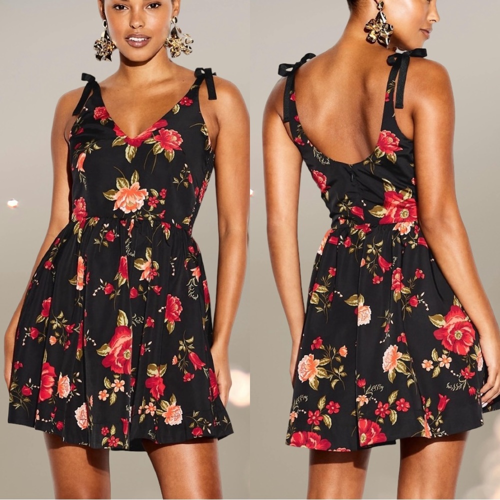 NWTS🌹THE OCCASION XL🌹BLACK ROSE TAFFETA FIT & FLARE SWING DRESS BACK ZIP CLOSURE - Picture 7 of 16